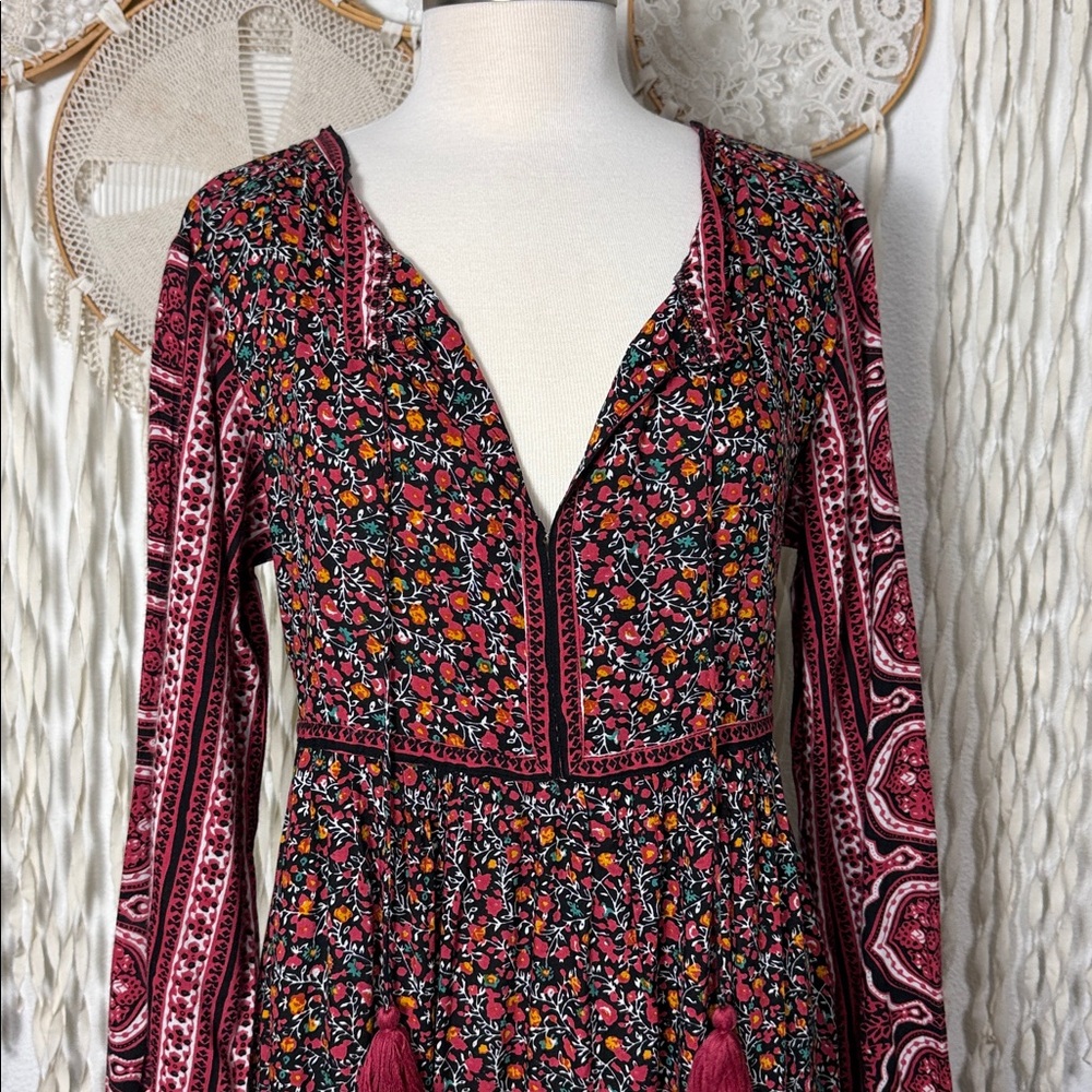 NATURAL LIFE - Burgundy Floral Maxi Dress with Pink Tassel (Large) - Picture 7 of 12